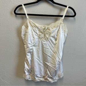 VTG Cream slip camisole lace trim keyhole bow retro 90s Y2K